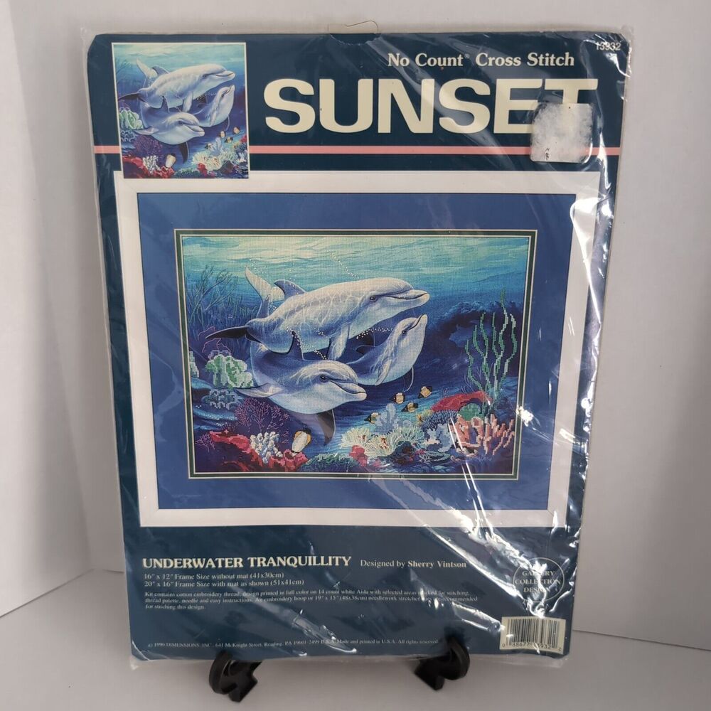 Dimensions‎ Sunset Underwater Tranquility Dolphins No Count Cross Stitch #13932